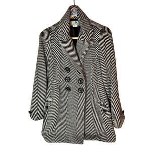 JOIT Black & White Herringbone Double Breasted Coat Size Large